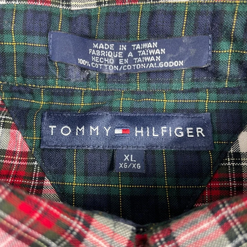 Vintage Tommy Hilfiger Shirt Mens XL Multicolor Plaid Colorblock Patchwork 90s